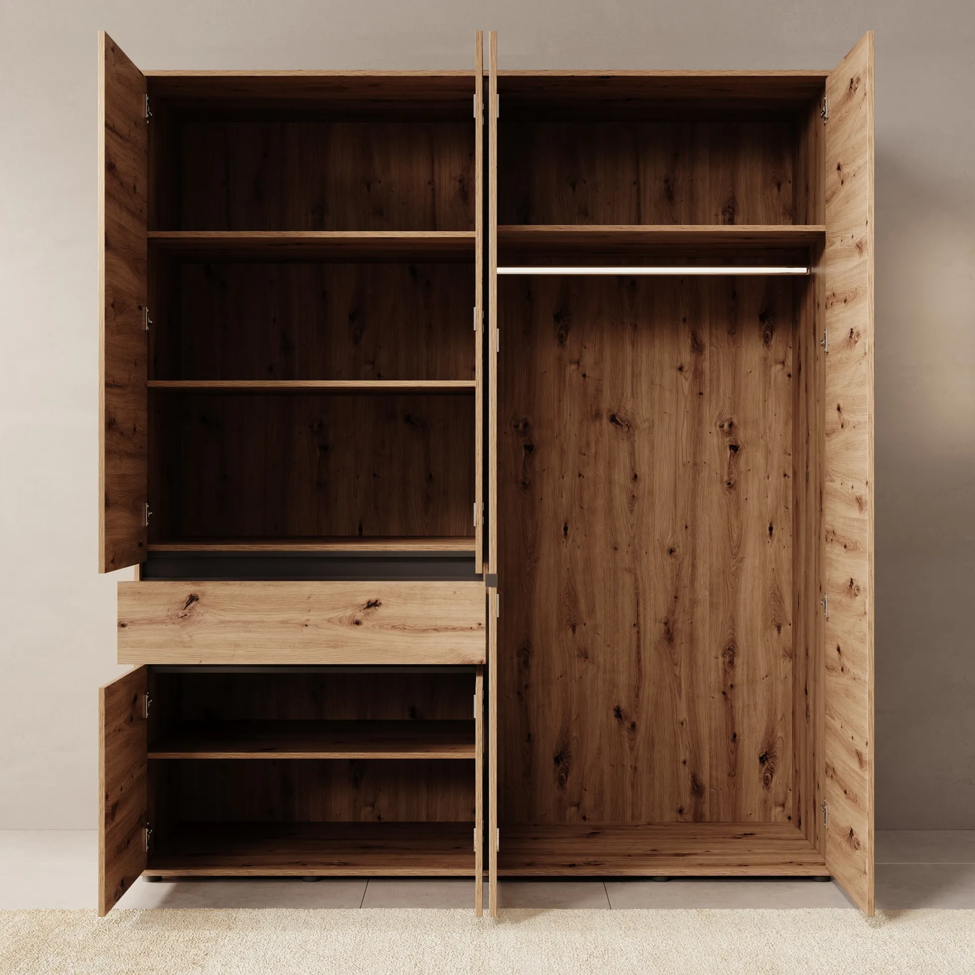 Cirelle 2 - Kledingkast met 6 deuren - Eikenpatroon - 183x55x211 cm