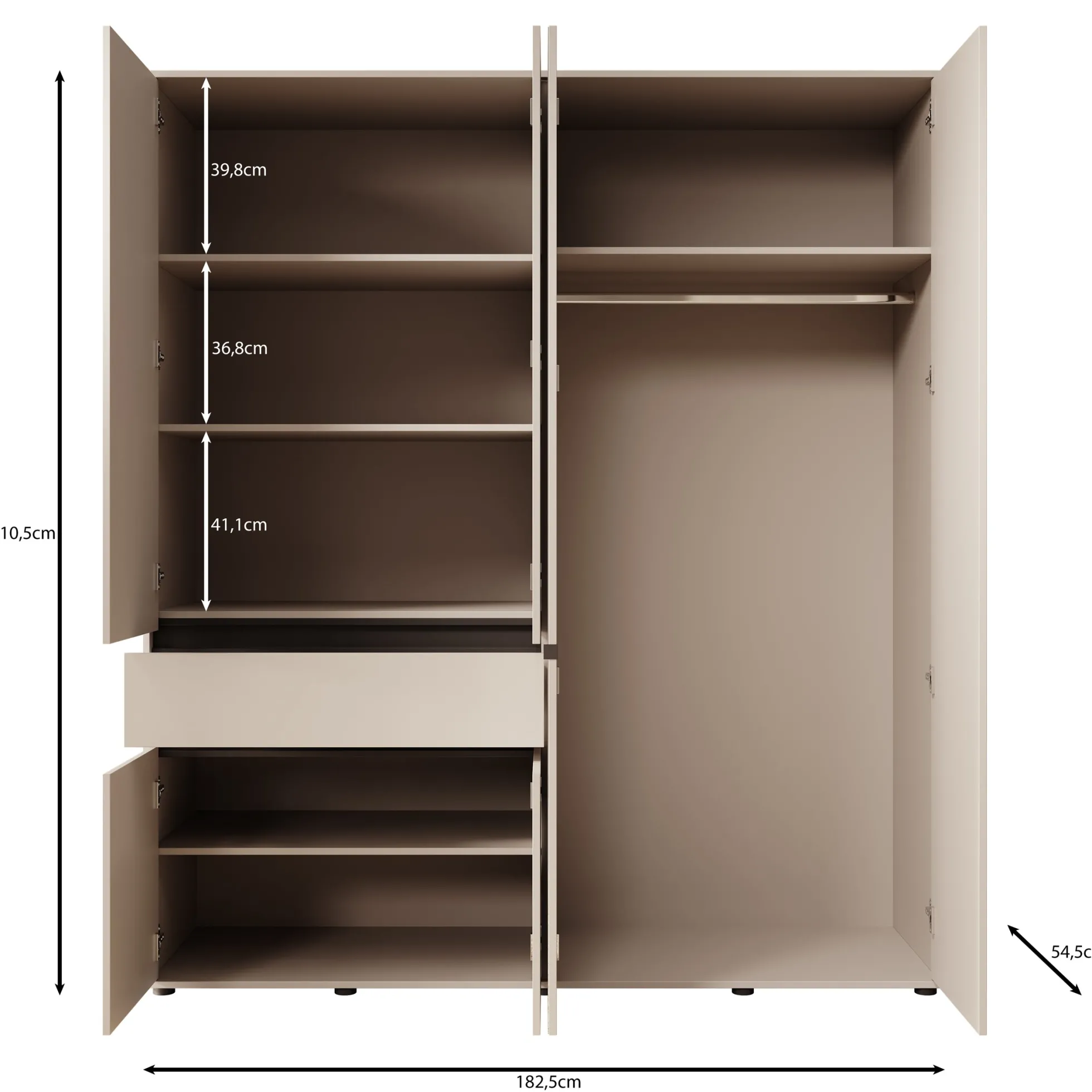 Cirelle 2 - Kledingkast met 6 deuren - Beige - 183x55x211 cm