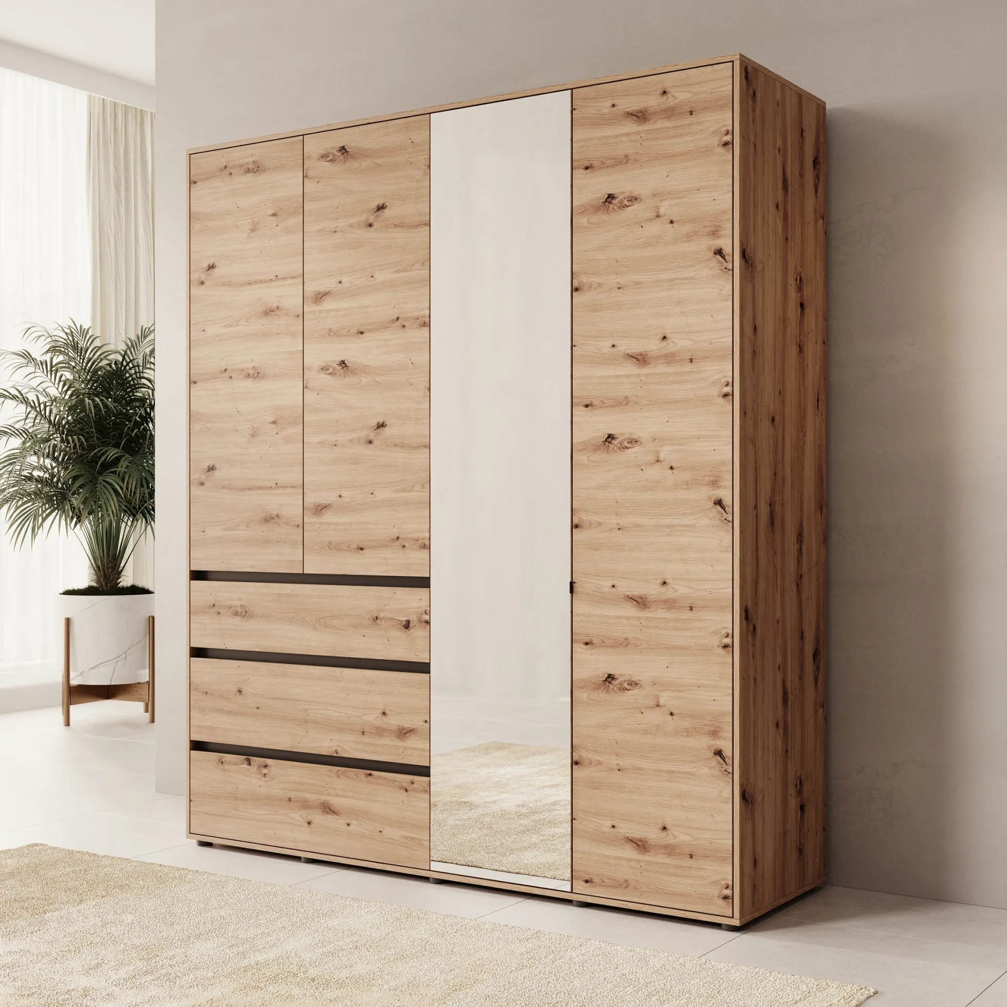 Cirelle - Kledingkast 4-deurs - Eikenpatroon - 183x55x211 cm
