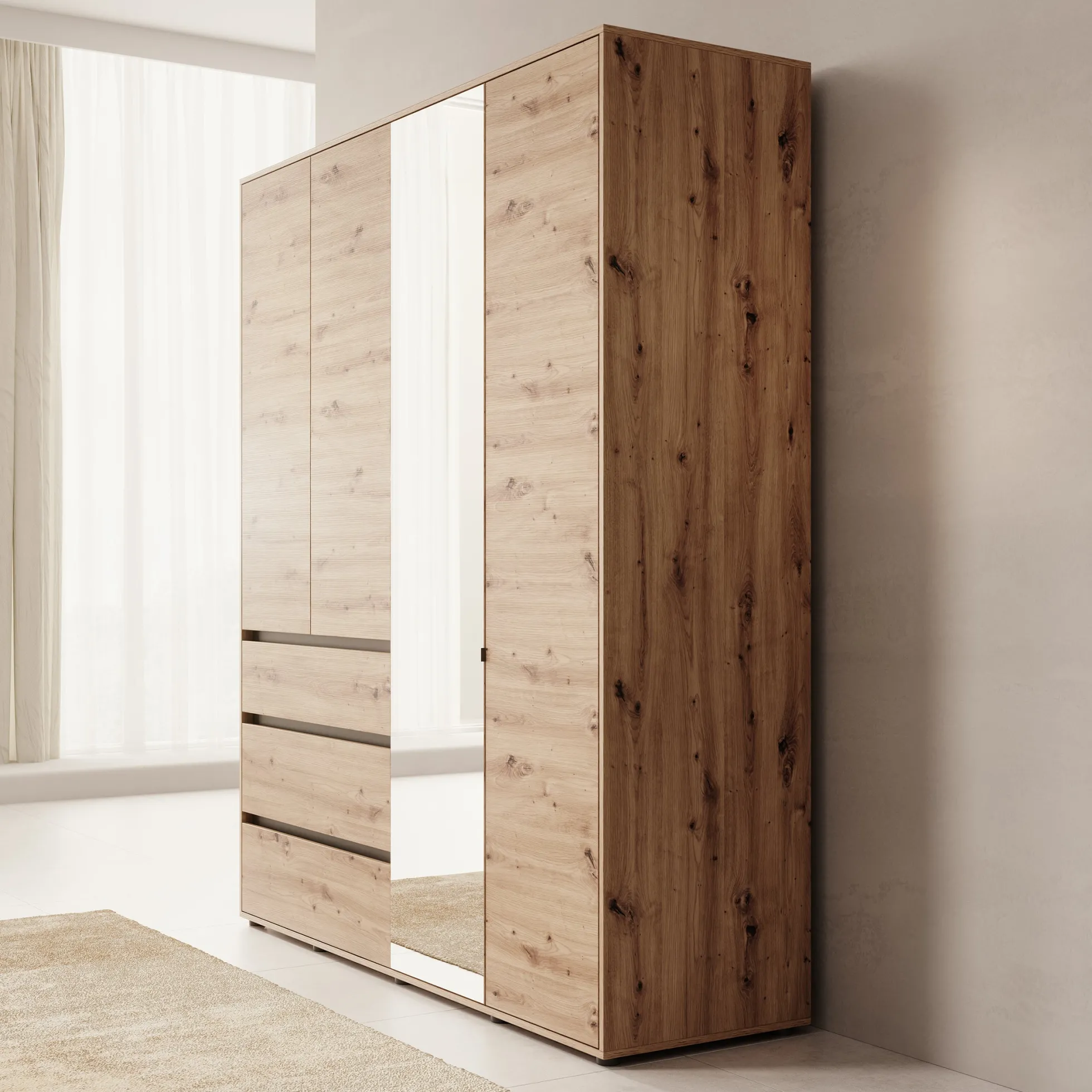 Cirelle - Kledingkast 4-deurs - Eikenpatroon - 183x55x211 cm