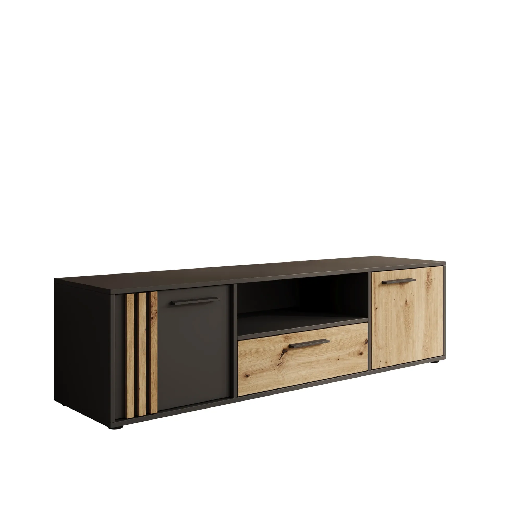Clover - TV-Meubel - Eiken/Zwart - 163x42x44 cm