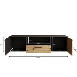 Clover - TV-Meubel - Eiken/Zwart - 163x42x44 cm