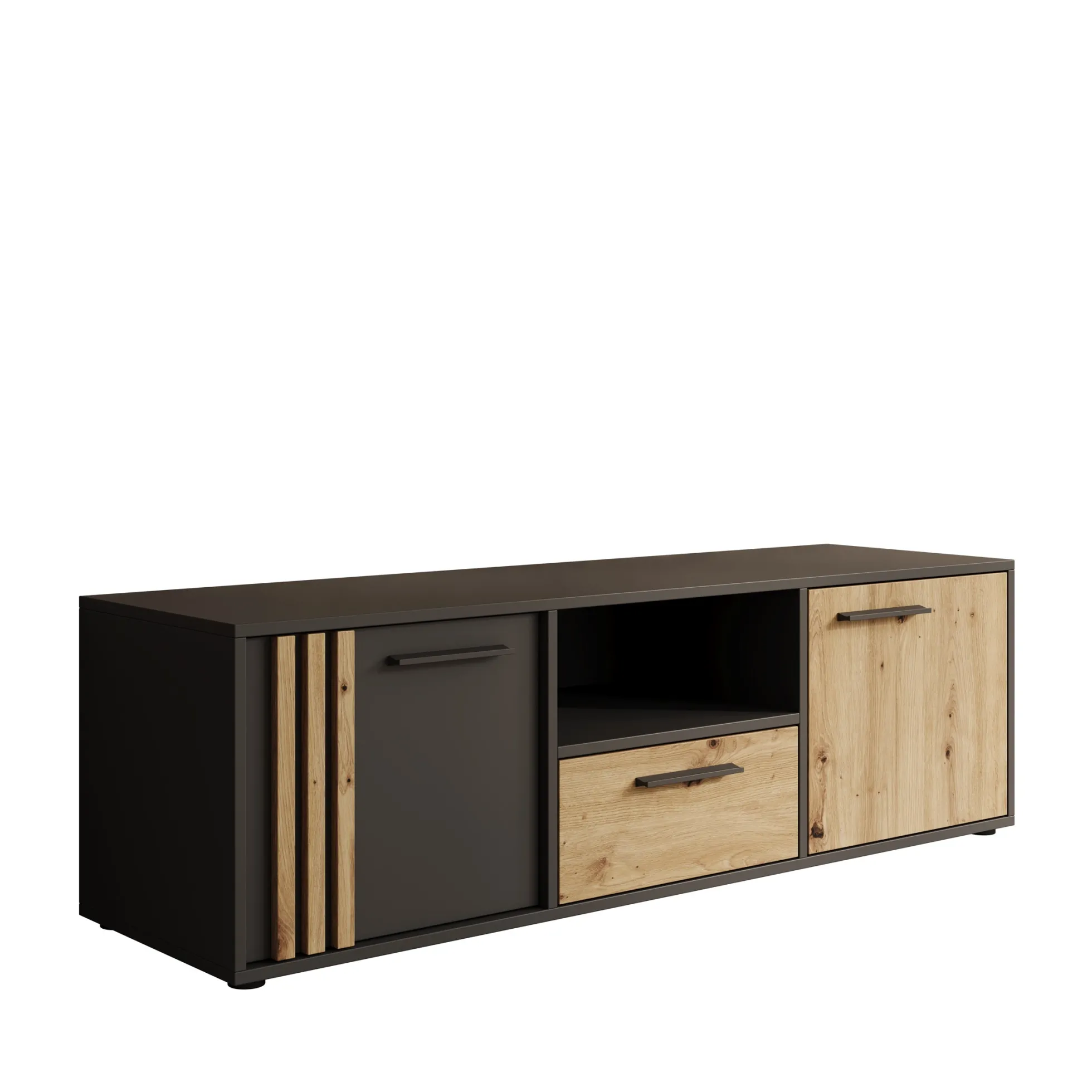 Clover - TV-Meubel - Eiken/Zwart - 143x42x44 cm