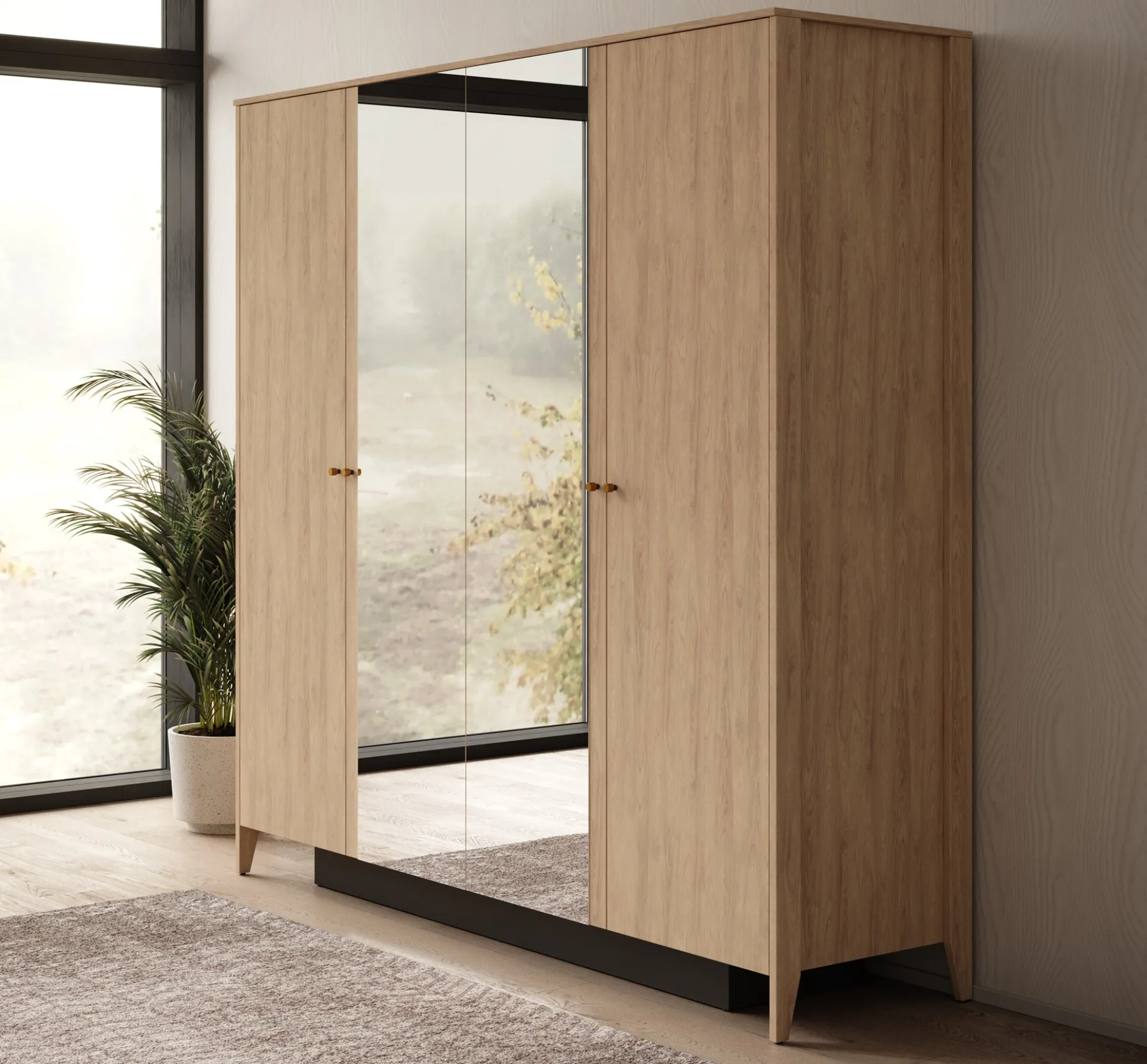 Cody - Kledingkast 4-deurs - Eiken - 220x60x216 cm