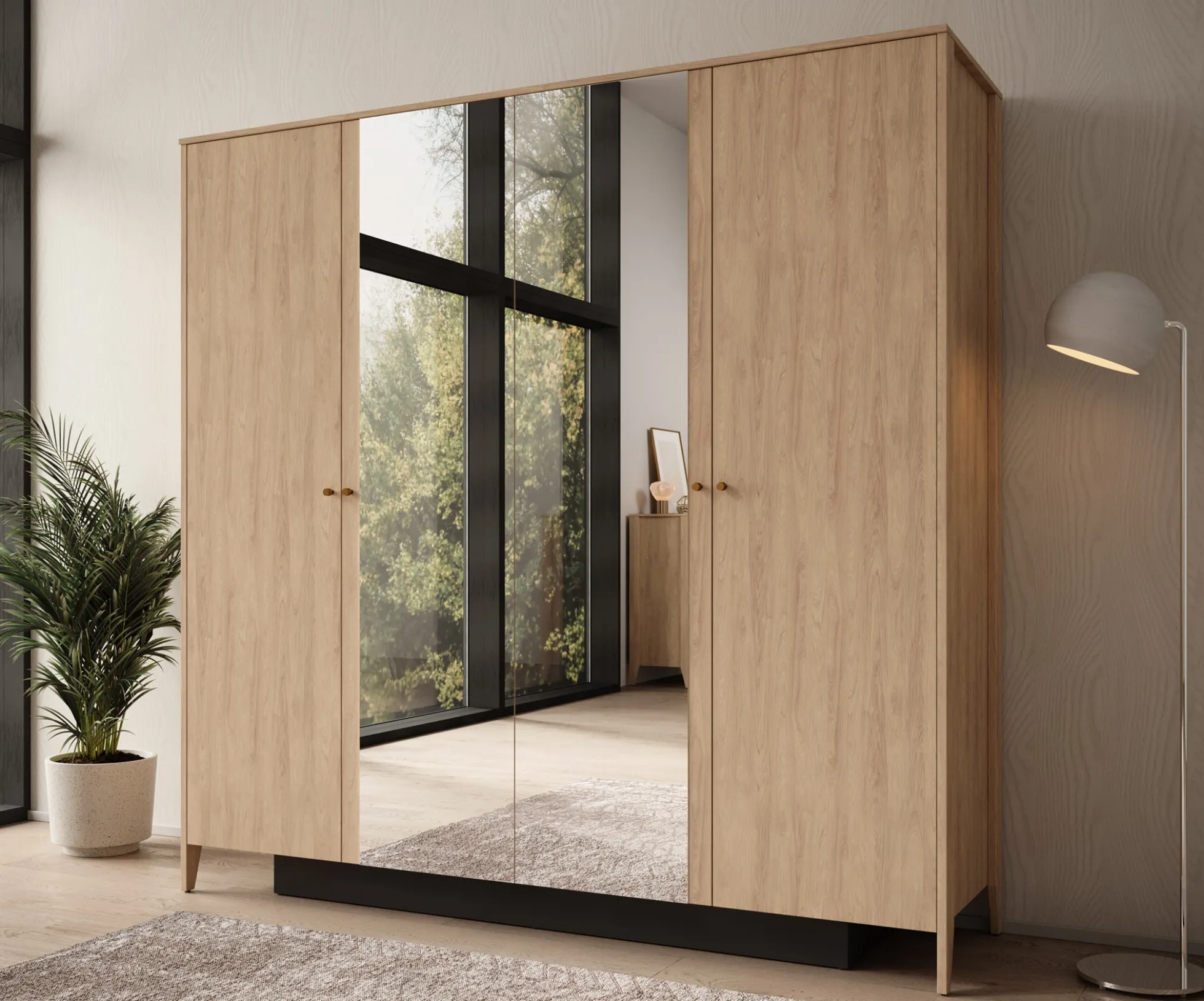 Cody - Kledingkast 4-deurs - Eiken - 220x60x216 cm