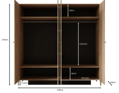 Cody - Kledingkast 4-deurs - Eiken - 220x60x216 cm