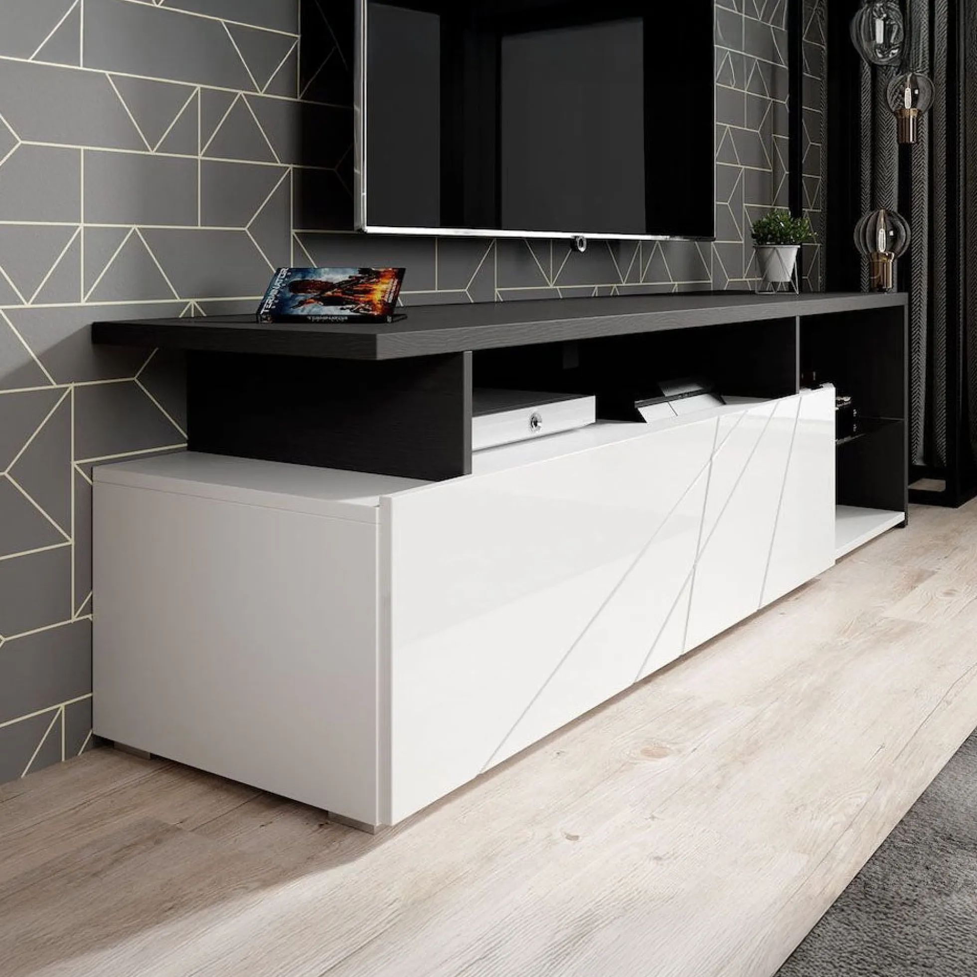 Colin - TV-Meubel - Wit/zwart - 170 cm