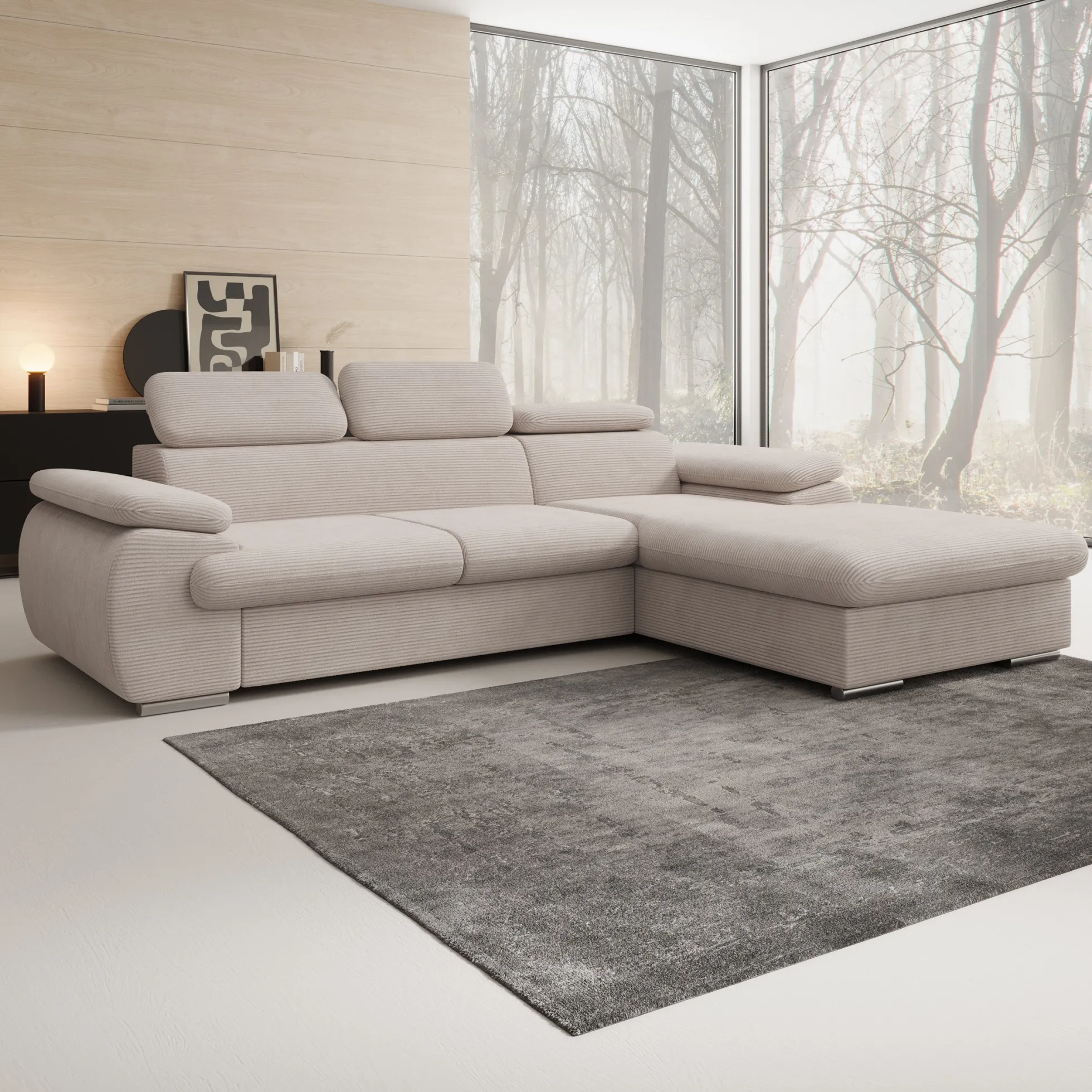 Cordoba - Hoekbank 3-zits met chaise longue - Ribstof beige - Rechts