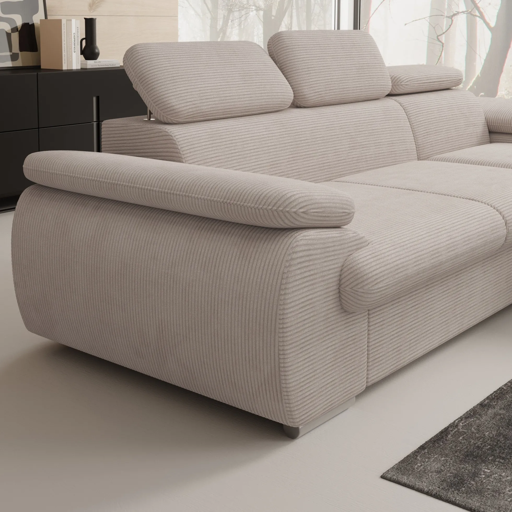 Cordoba - Hoekbank 3-zits met chaise longue - Ribstof beige - Rechts