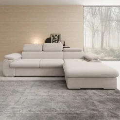 Cordoba - Hoekbank 3-zits met chaise longue - Ribstof beige - Rechts