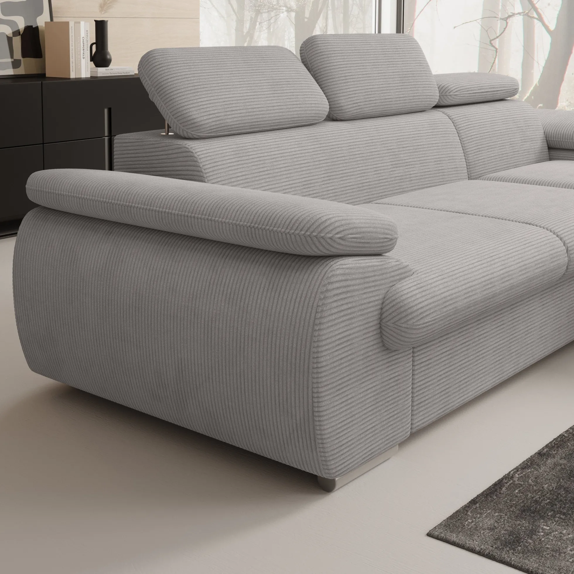 Cordoba - Hoekbank 3-zits met chaise longue - Ribstof grijs - Rechts