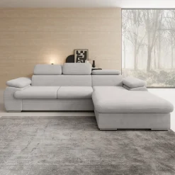 Cordoba - Hoekbank 3-zits met chaise longue - Ribstof grijs - Rechts