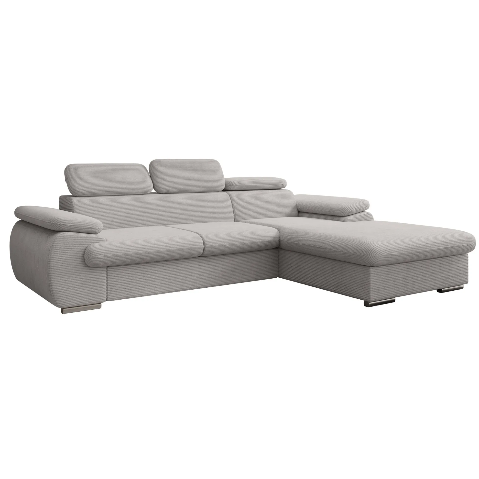 Cordoba - Hoekbank 3-zits met chaise longue - Ribstof grijs - Rechts