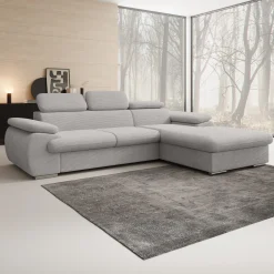 Cordoba - Hoekbank 3-zits met chaise longue - Ribstof grijs - Rechts