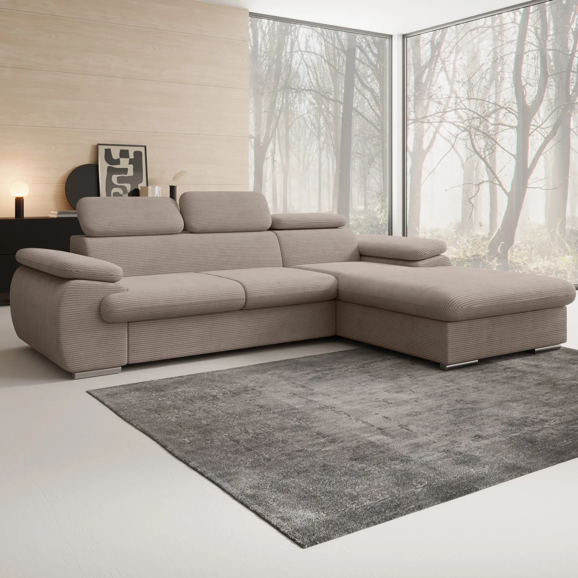 Cordoba - Hoekbank 3-zits met chaise longue - Ribstof bruin - Rechts