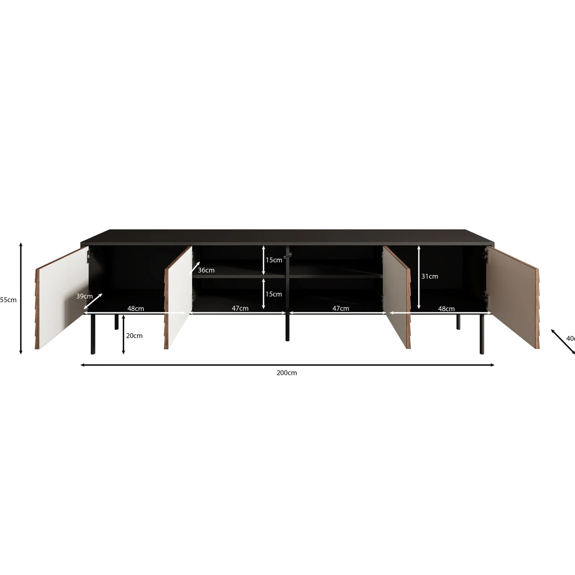Cordoba - TV-Meubel met 4 deuren - Eiken - 200x40x55 cm