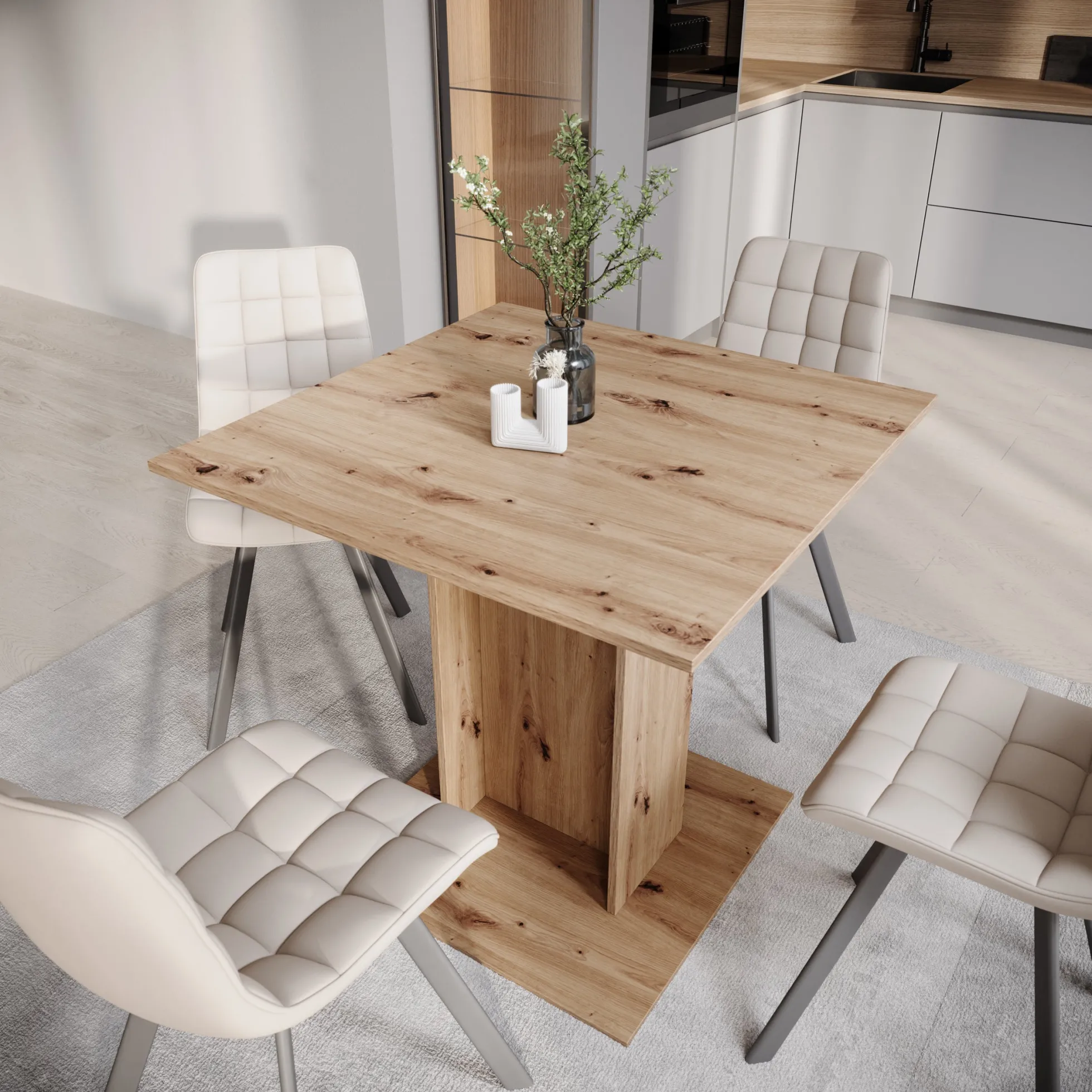 Cova - Eetkamertafel - Eikenpatroon - 80x80x76 cm