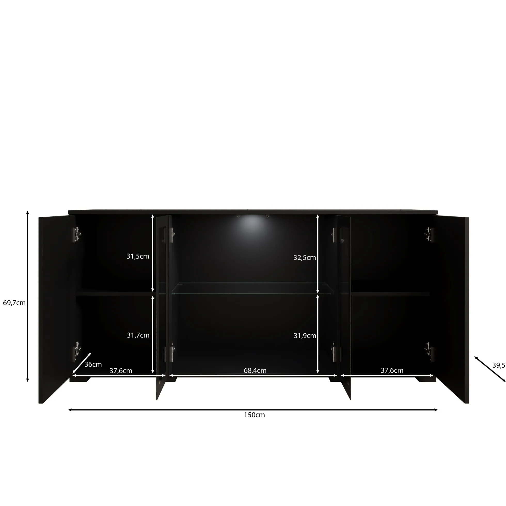 Cres 2 - Dressoir - Zwart - 150x40x70 cm