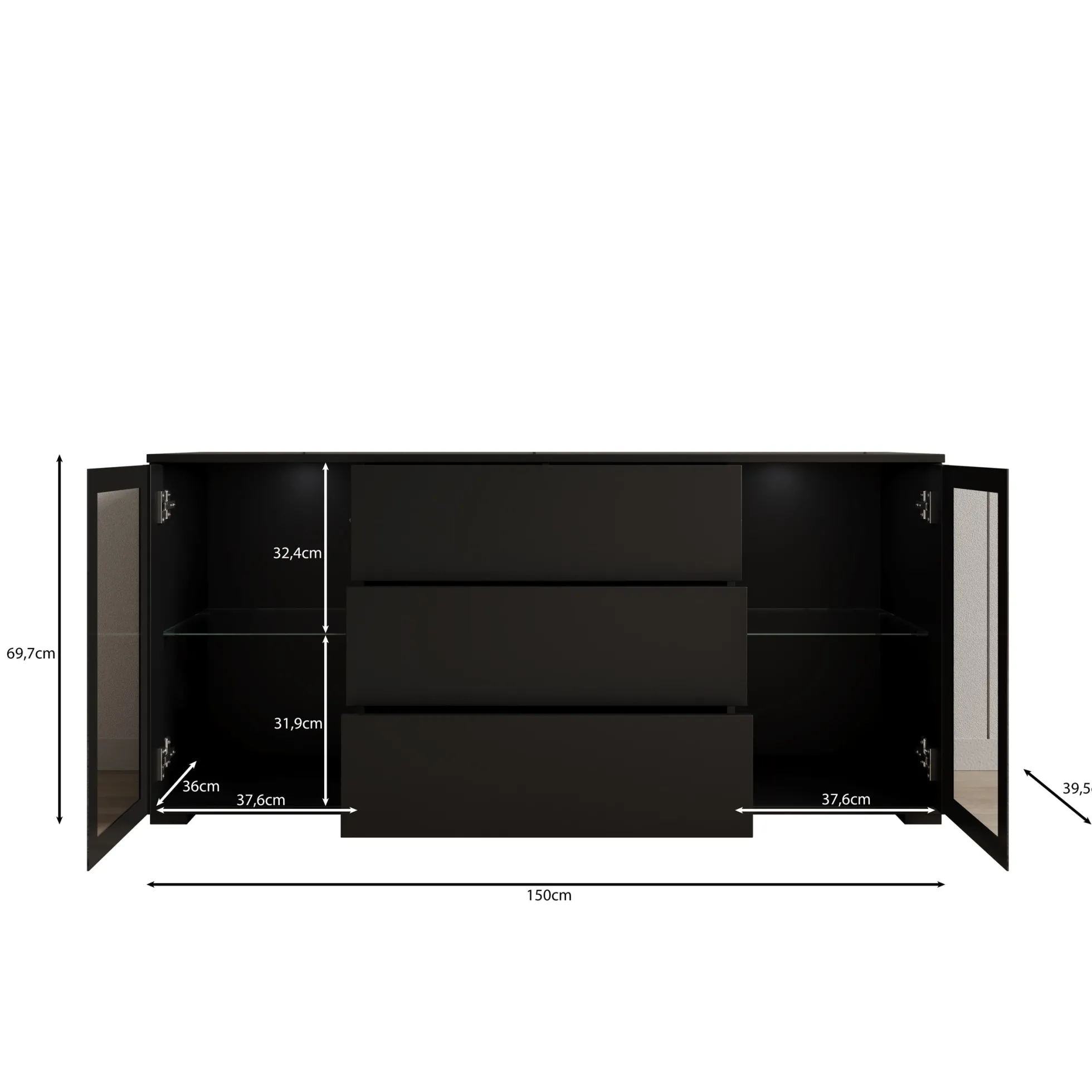 Cres - Dressoir - Zwart - 150x40x70 cm