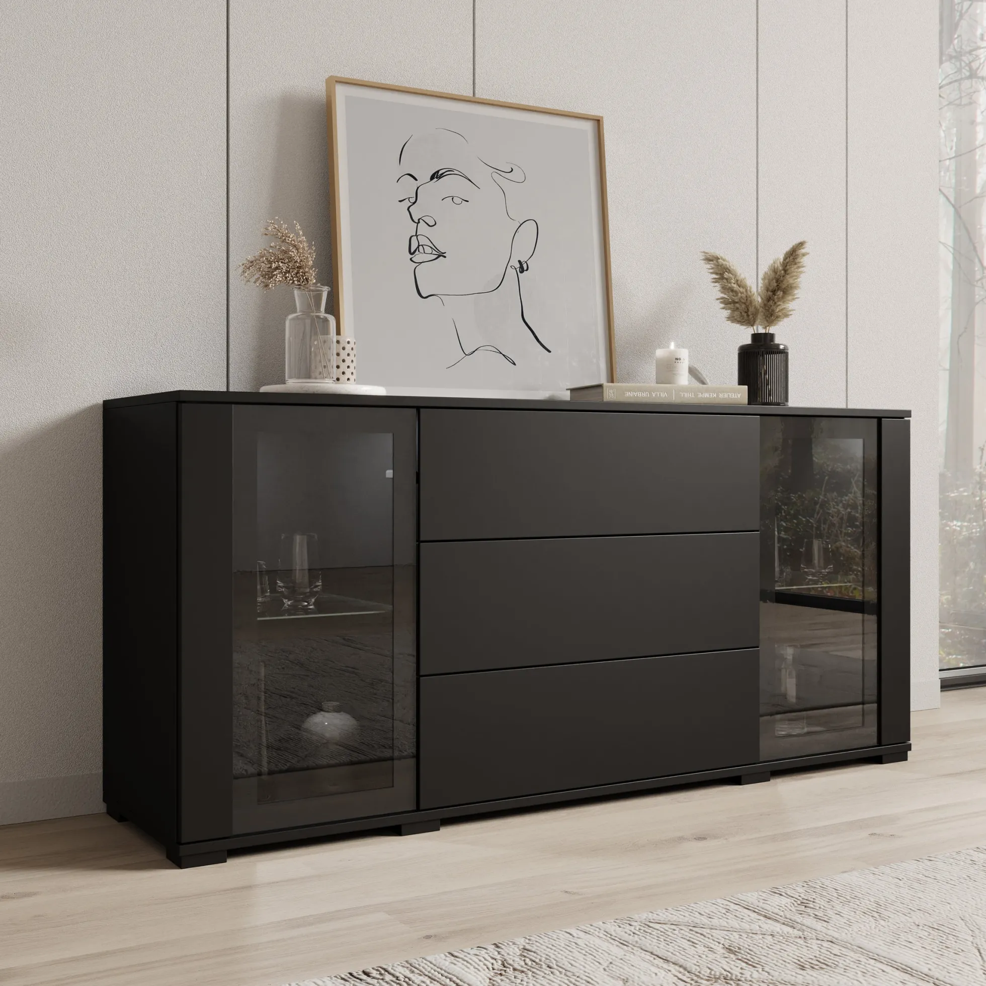 Cres - Dressoir - Zwart - 150x40x70 cm