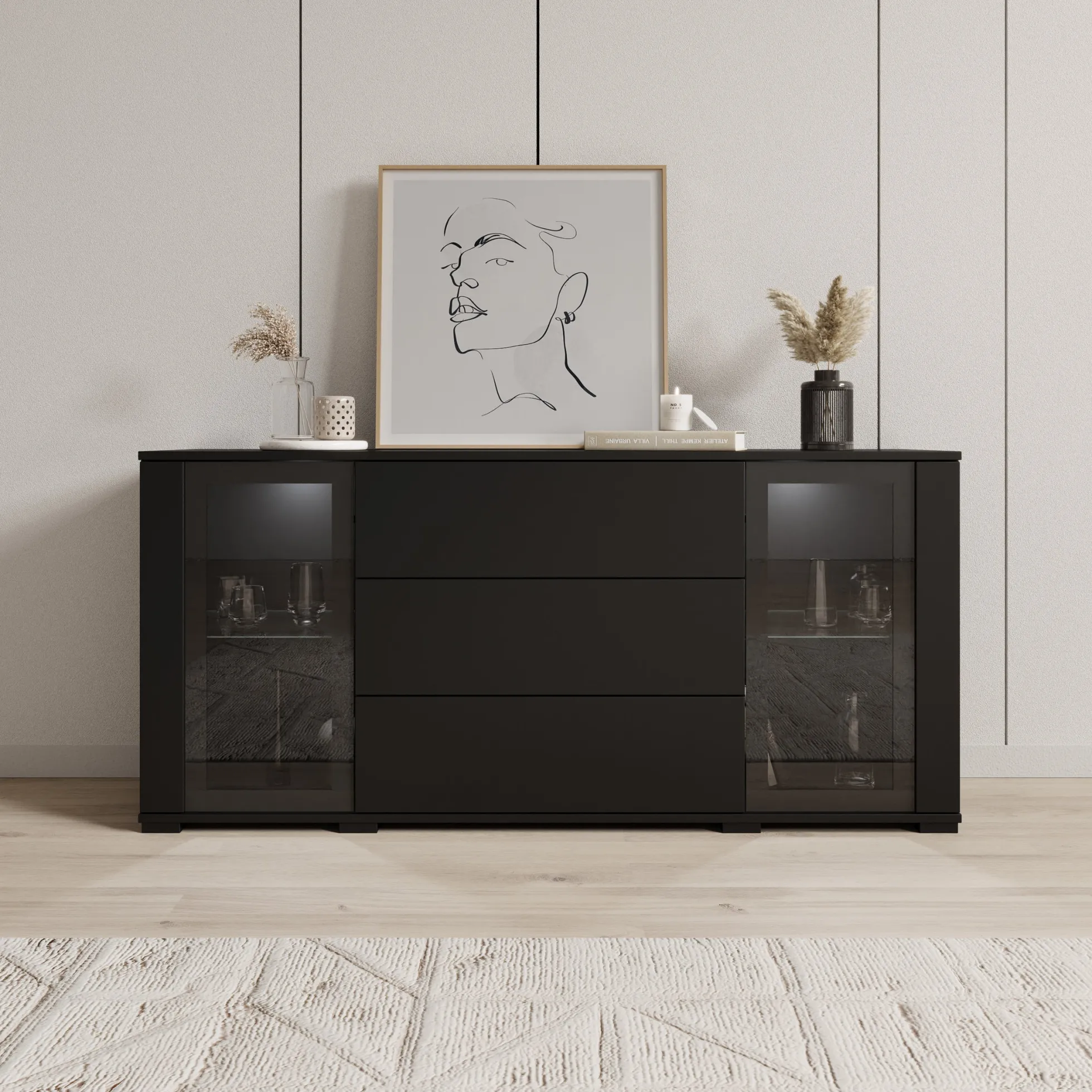 Cres - Dressoir - Zwart - 150x40x70 cm