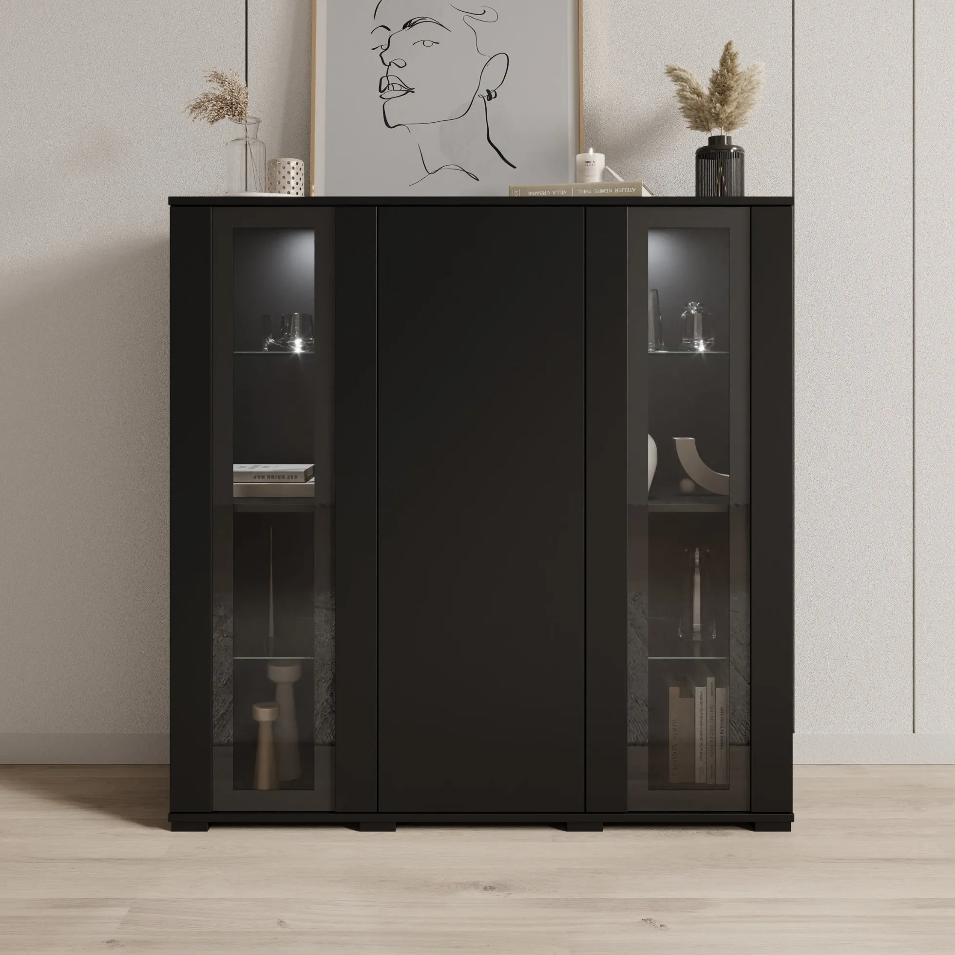 Cres - Dressoir - Zwart - 120x40x122 cm