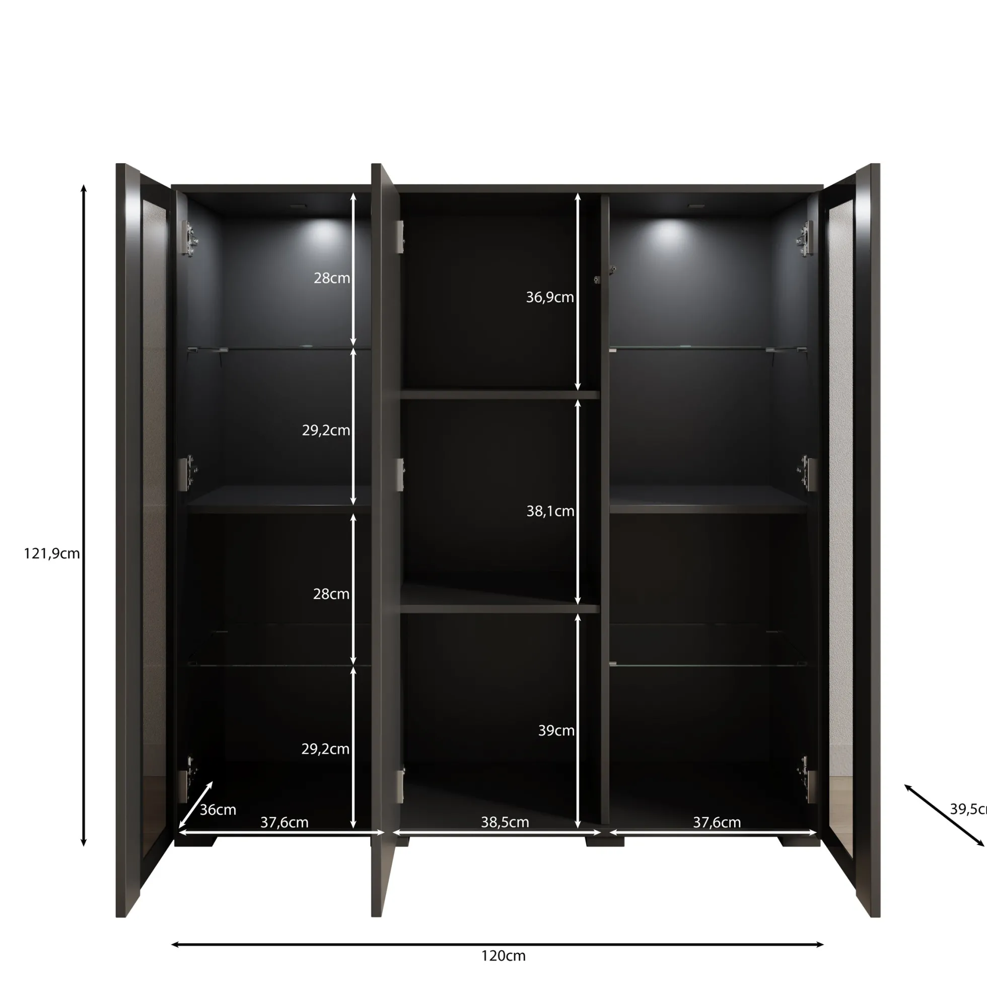 Cres - Dressoir - Zwart - 120x40x122 cm
