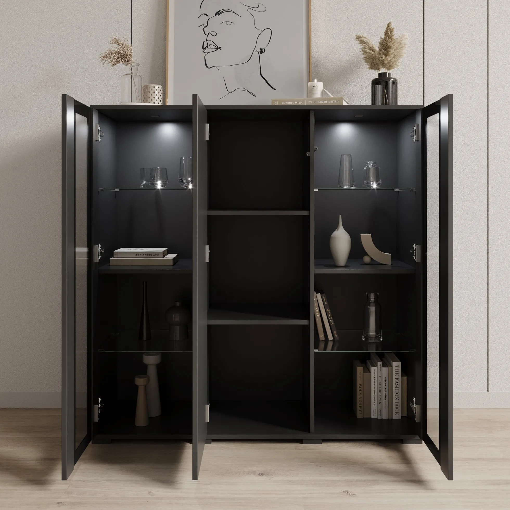 Cres - Dressoir - Zwart - 120x40x122 cm