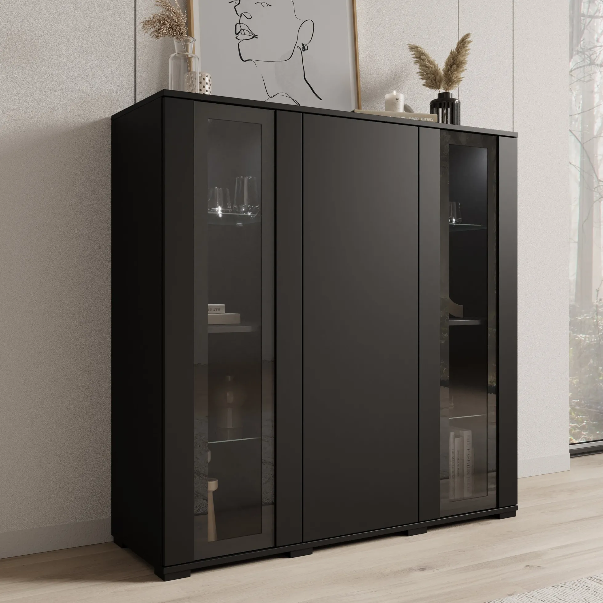 Cres - Dressoir - Zwart - 120x40x122 cm
