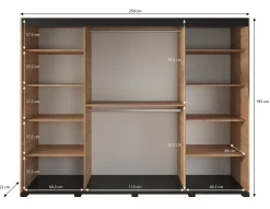 Crown - Kledingkast met schuifdeuren - Eiken - 250x62x195 cm