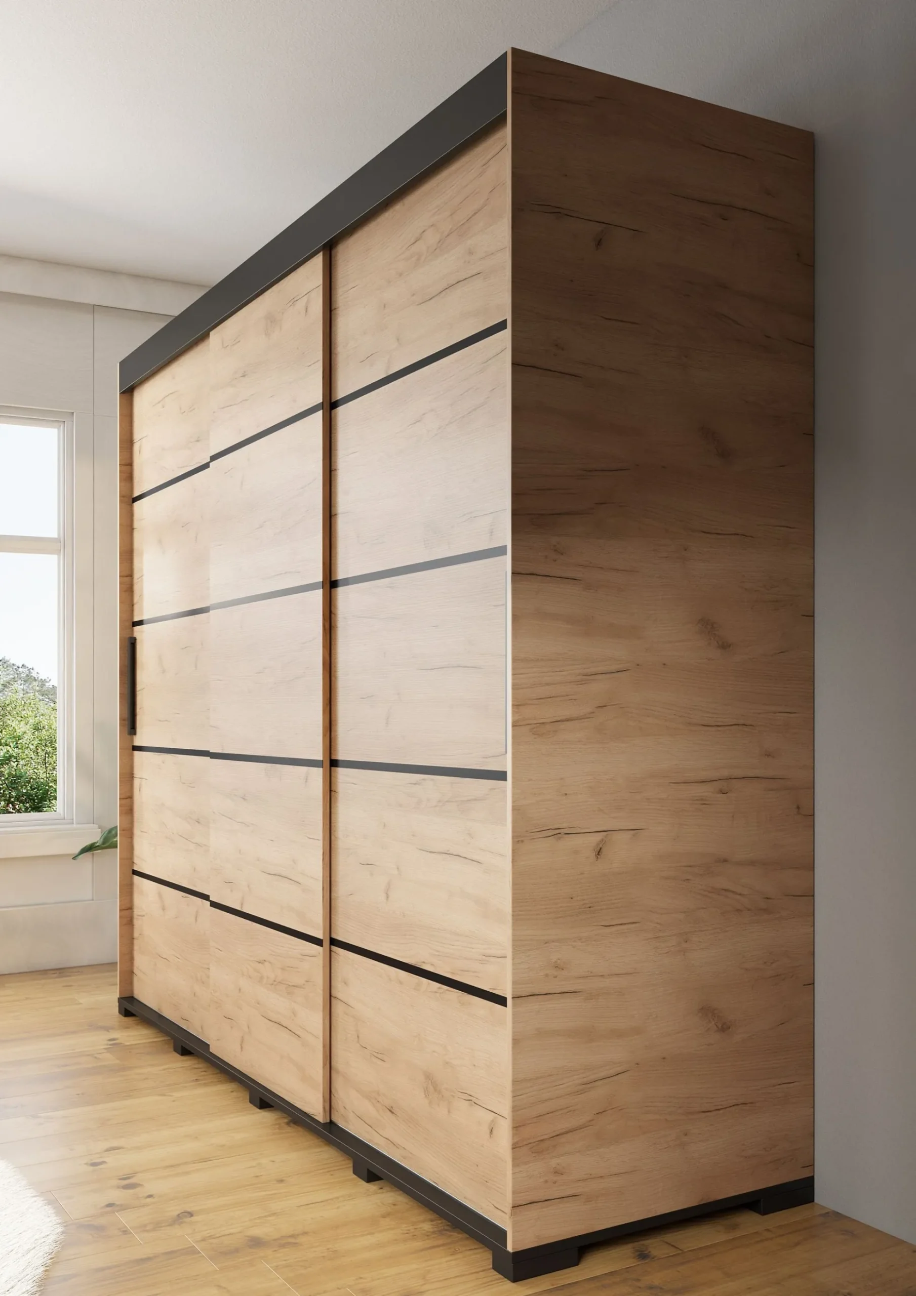 Crown - Kledingkast met schuifdeuren - Eiken - 250x62x195 cm