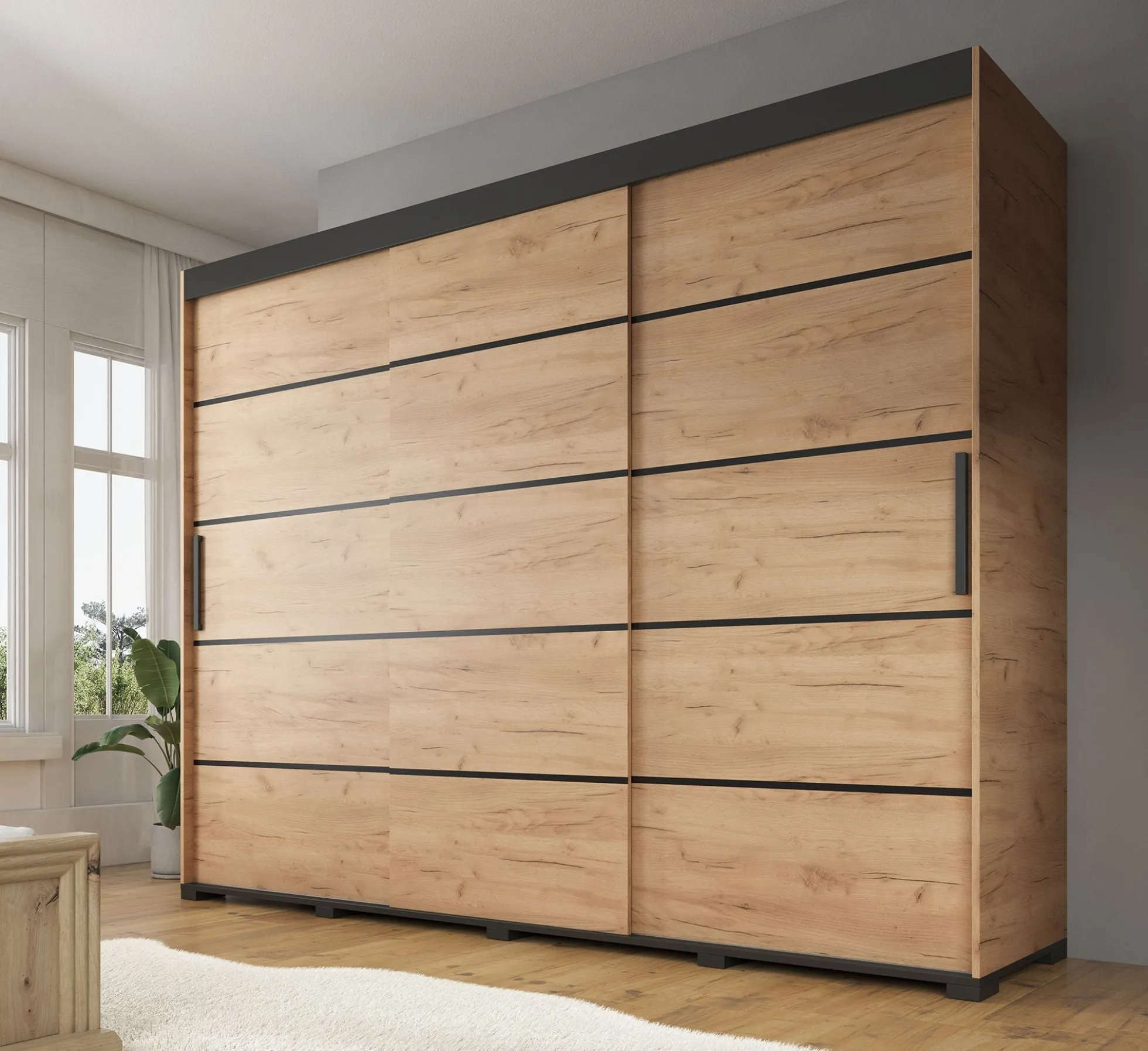 Crown - Kledingkast met schuifdeuren - Eiken - 250x62x195 cm