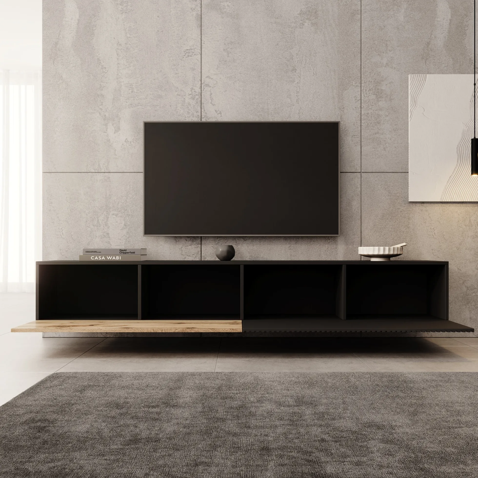 Cruzar - TV-Meubel - Zwart/Eiken - 200x30x31 cm