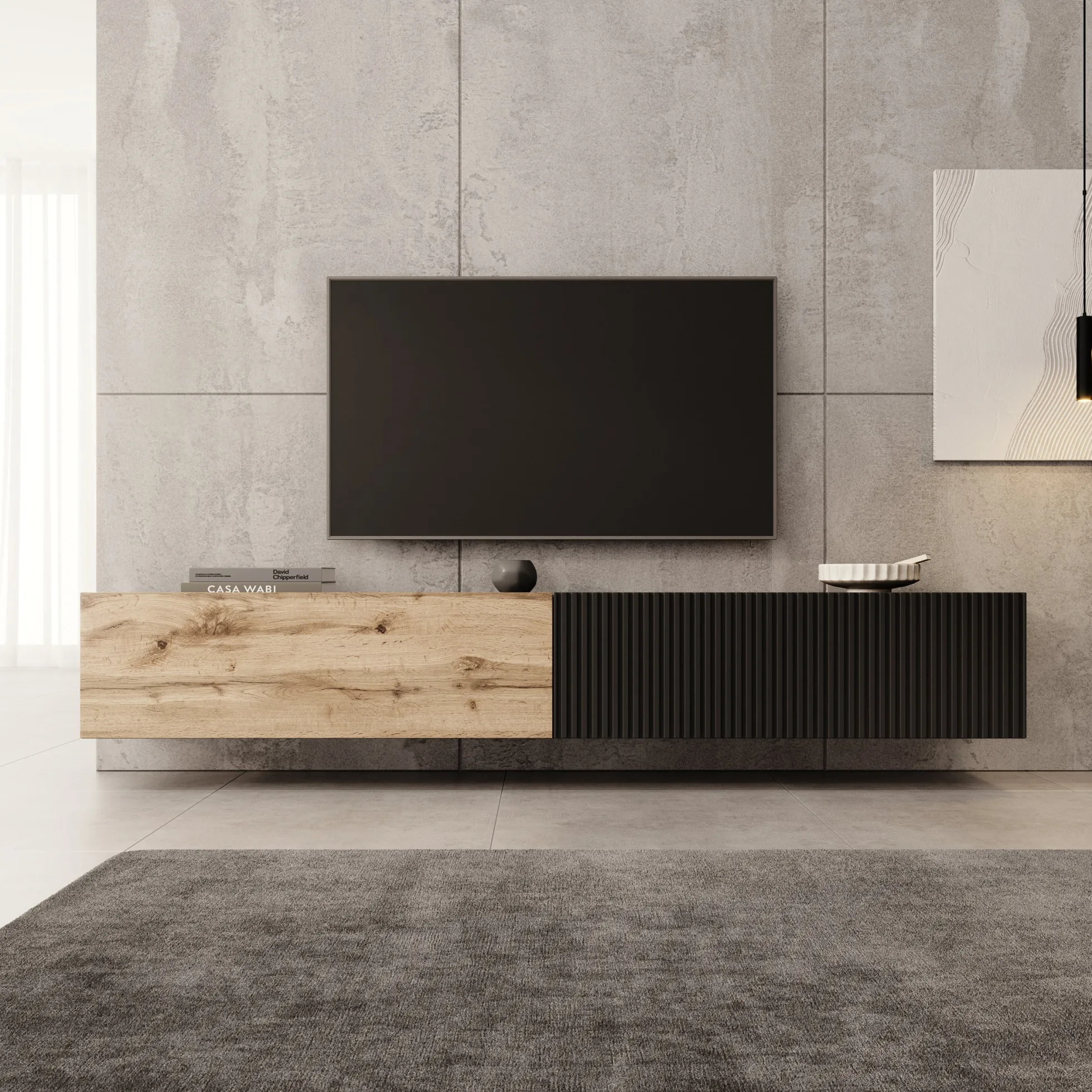 Cruzar - TV-Meubel - Zwart/Eiken - 200x30x31 cm