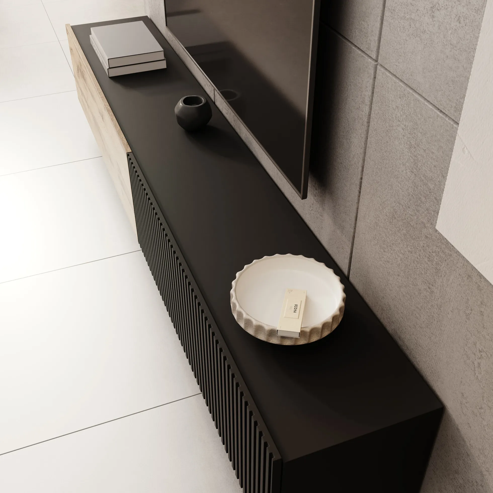 Cruzar - TV-Meubel - Zwart/Eiken - 200x30x31 cm