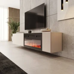 Cruzar - TV-Meubel met sfeerhaard - Beige - 200x30x38 cm