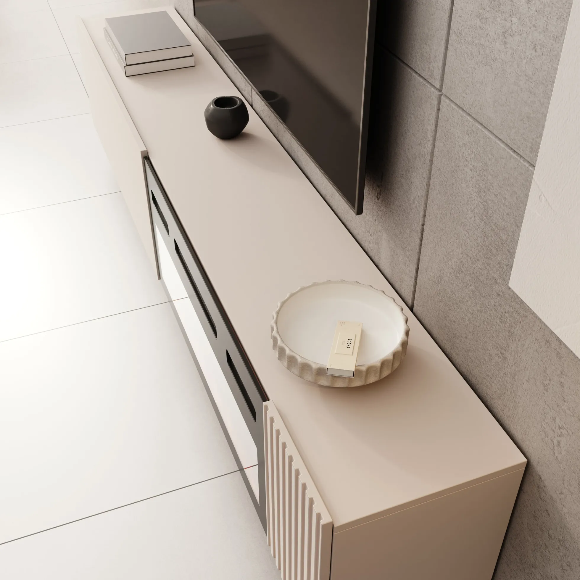 Cruzar - TV-Meubel met sfeerhaard - Beige - 200x30x38 cm