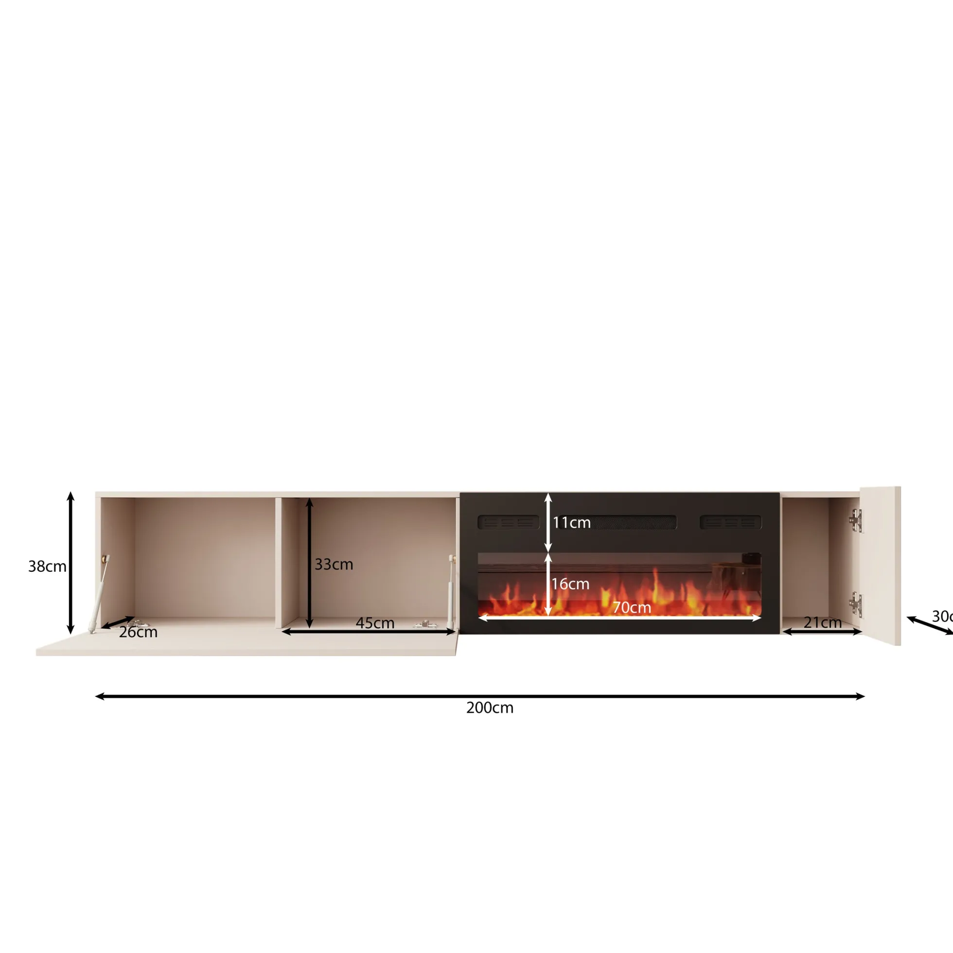 Cruzar - TV-Meubel met sfeerhaard - Beige - 200x30x38 cm