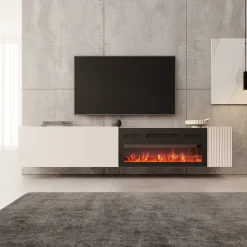 Cruzar - TV-Meubel met sfeerhaard - Beige - 200x30x38 cm
