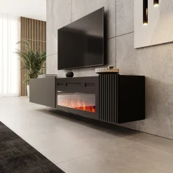 Cruzar - TV-Meubel met sfeerhaard - Zwart - 200x30x38 cm