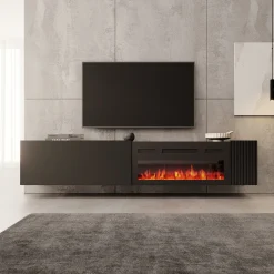 Cruzar - TV-Meubel met sfeerhaard - Zwart - 200x30x38 cm