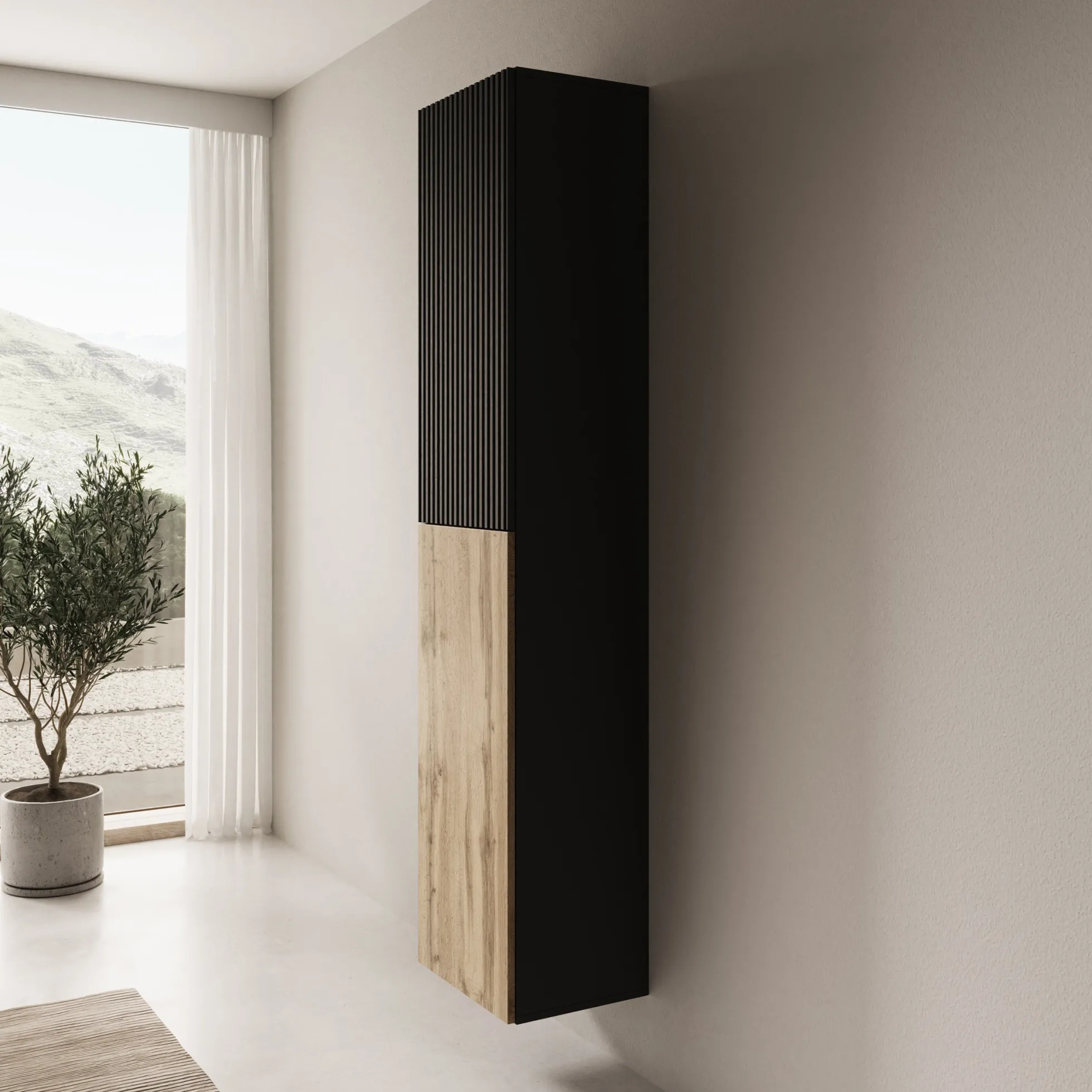 Cruzar - Vitrinekast - Zwart/Eiken - 40x30x180 cm