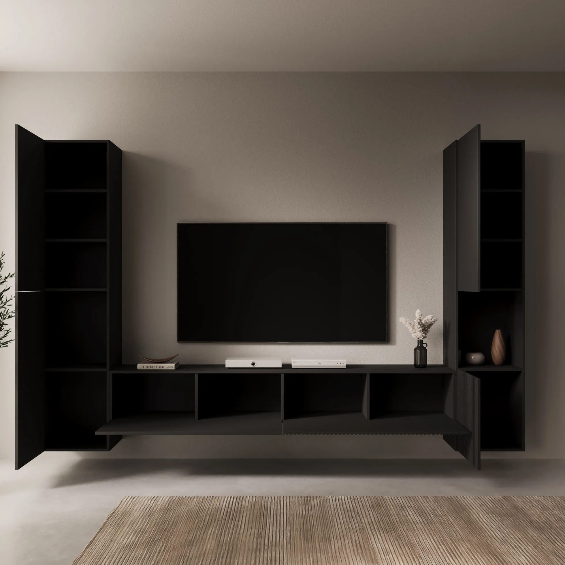 Cruzar - Wandmeubel - Zwart - 280x30x180 cm