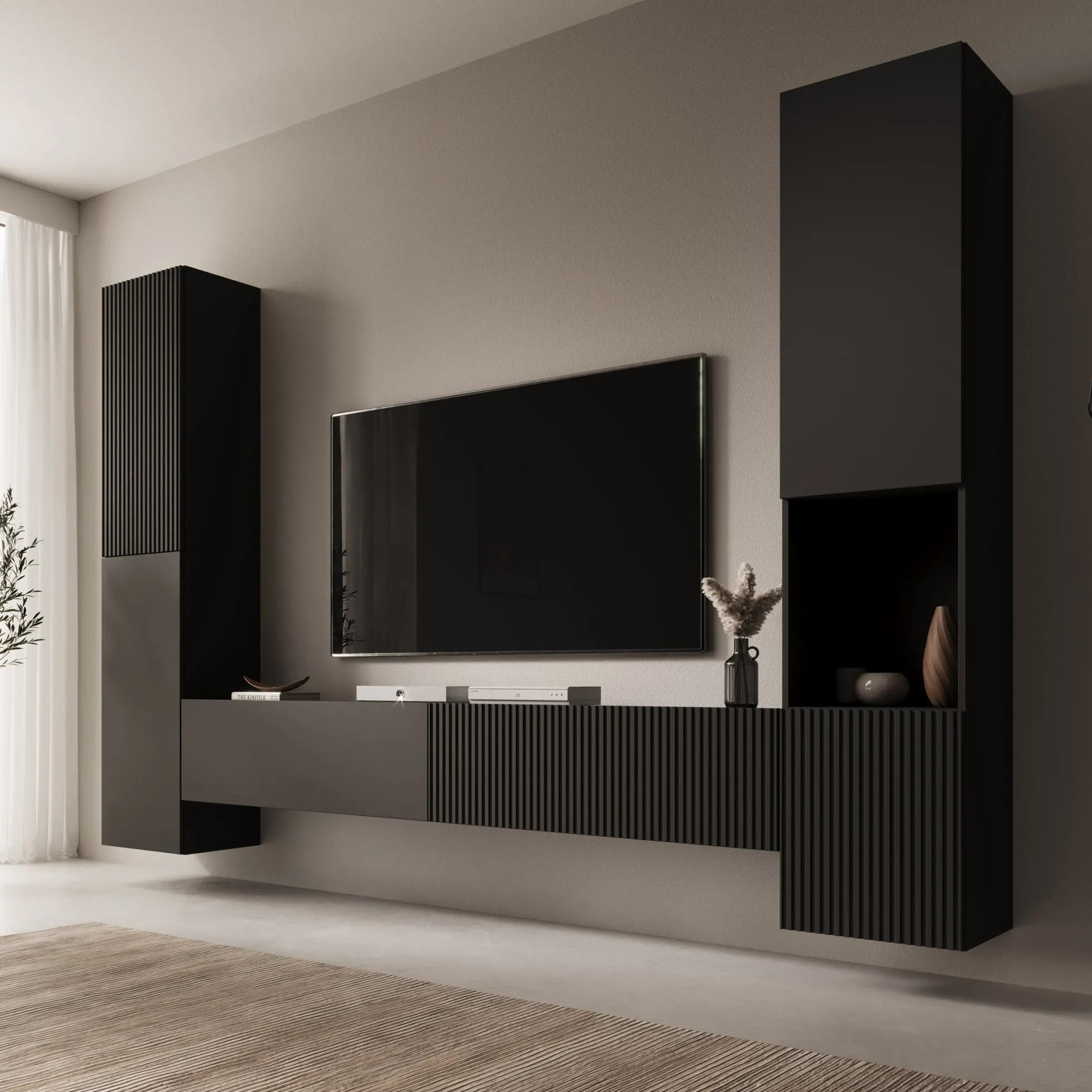 Cruzar - Wandmeubel - Zwart - 280x30x180 cm