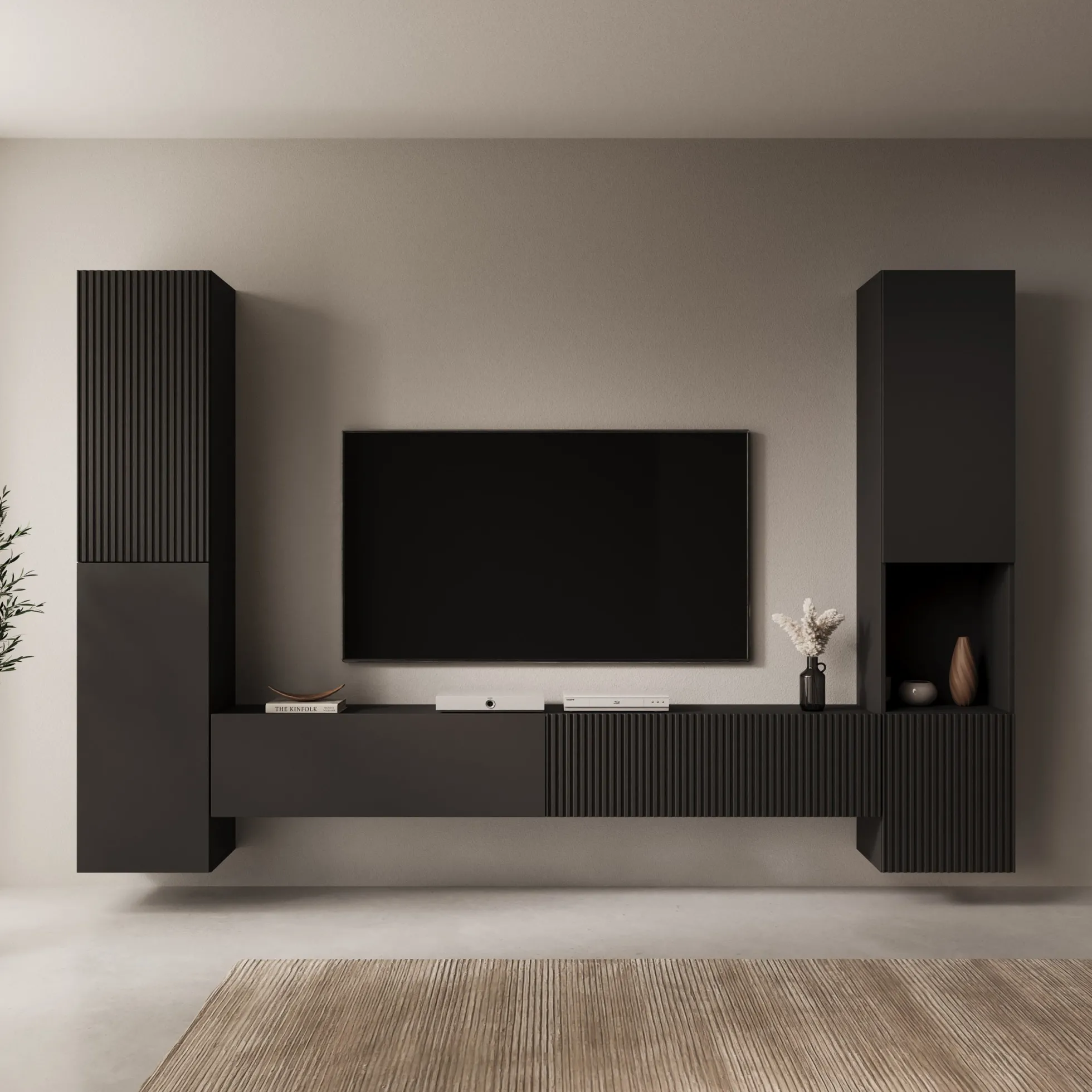 Cruzar - Wandmeubel - Zwart - 280x30x180 cm