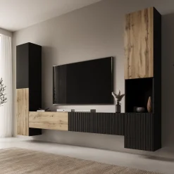 Cruzar - Wandmeubel - Zwart/Eiken - 280x30x180 cm