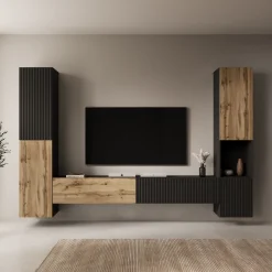 Cruzar - Wandmeubel - Zwart/Eiken - 280x30x180 cm