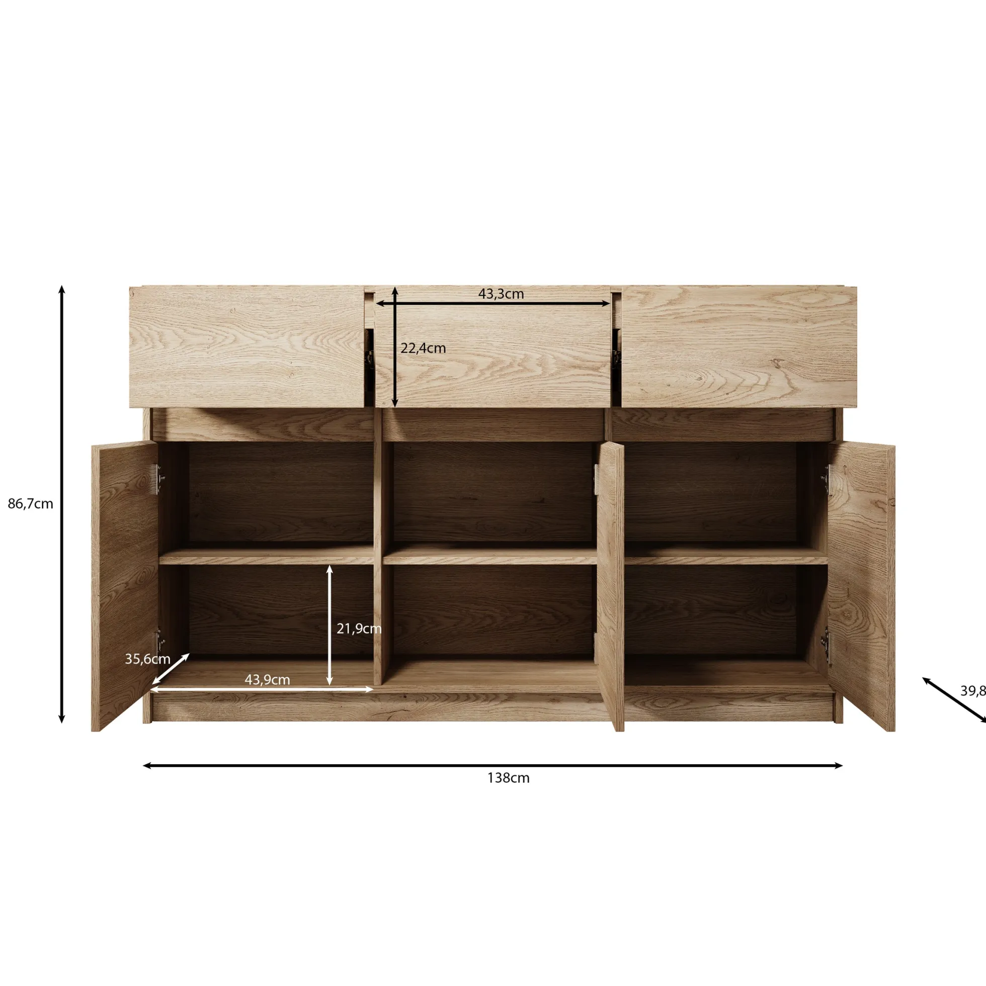 Cuarto 2 - Dressoir - Eiken - 138x40x87 cm