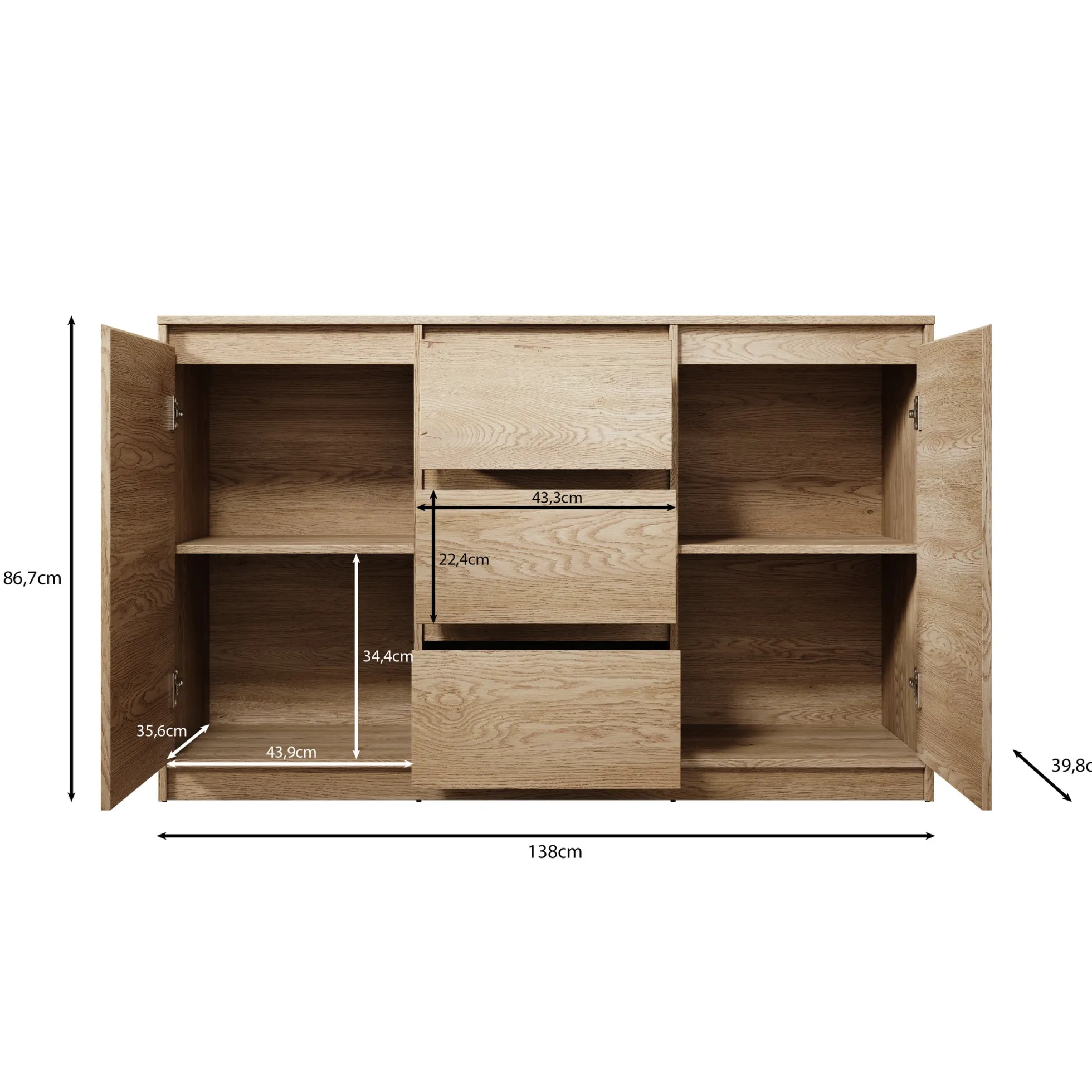Cuarto - Dressoir - Eiken - 138x40x87 cm
