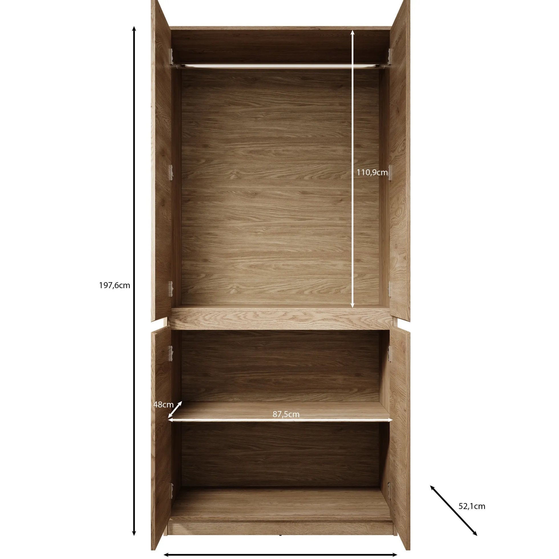 Cuarto - Kledingkast 4-deurs - Eiken - 91x52x198 cm